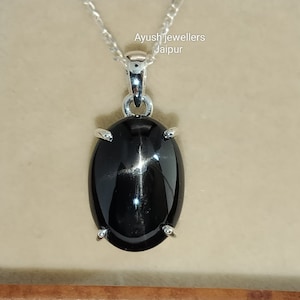 Black Star Obsidian Pendant: 925 Sterling Silver Necklace