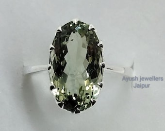 Anillo de amatista verde natural: solitario ovalado, plata de ley 925