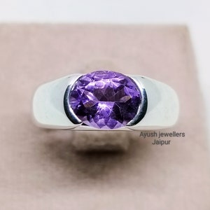 Art Deco Amethyst Ring for Men: 925 Sterling Silver February Birthstone