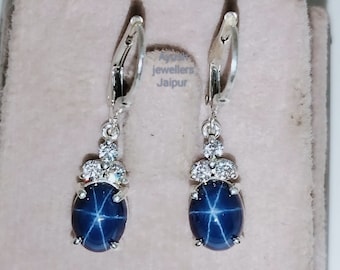 Blue Lindy Star Sapphire Earrings, Lindy Star earring, Lever Back Earring, 925 Sterling Silver Wedding Earrings, Engagement Earrings For Her
