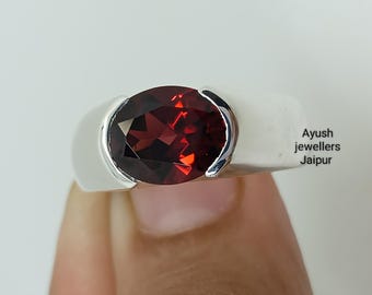 Natural Garnet Signet Ring: Sterling Silver Unisex Jewelry