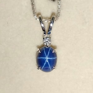 Cornflower Blue Star Sapphire Necklace: Sterling Silver Pendant