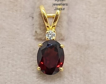 Garnet 14k Gold Necklace: Oval January Birthstone Solitaire