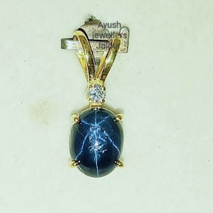 Cornflower Genuine Blue Star Sapphire Necklace 14k yellow gold Blue Star Sapphire Necklace Pendant 6rays star sapphire pendant gift for her