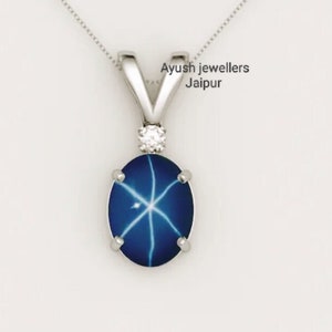 Cornflower Blue Star Sapphire Necklace Sterling Silver 925 Silver Blue Star Sapphire Pendant 6rays lindy star sapphire pendant gift for her