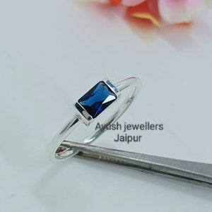 Emerald Lab Created Sapphire 925 Silver Engagement Rings For Women Blue Gemstone Ring Princess Diana Ring September Birthstone Promise Ring