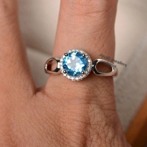 Sky Blue Topaz Ring, 925 Sterling Silver Ring, Proposal Ring, Statement Ring Round Blue Topaz Ring for Women, Engagement Ring, Gift For Her