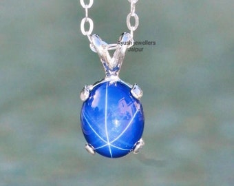 Cornflower Blue Star Sapphire Sterling Silver Pendant Necklace