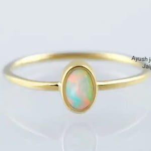14K Yellow Gold Ethiopian Opal Ring: Minimalist Engagement Ring