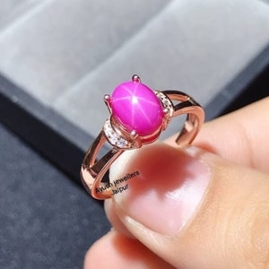 Pink Lindy Star Sapphire Ring: 18k Rose Gold Plated Sterling Silver