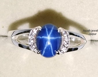 Bague Saphir étoile Lindy En Argent 925 – Saphir Bleu Naturel, Style Art Déco