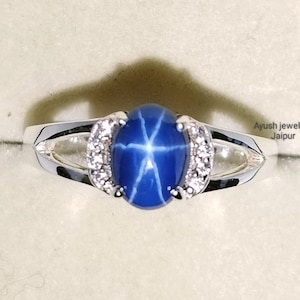 Blue Star Sapphire Ring: Vintage Lindy Style, 925 Sterling Silver