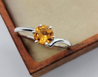 Faceted Citrine 925 Sterling Silver Ring - Handmade Promise Ring