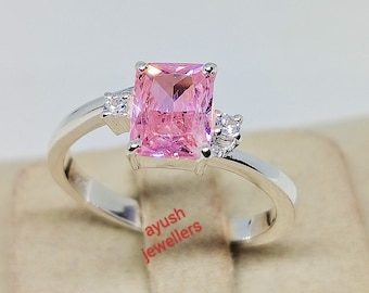 Smaragdslipad rosa safirring: 925 sterlingsilver med solitär
