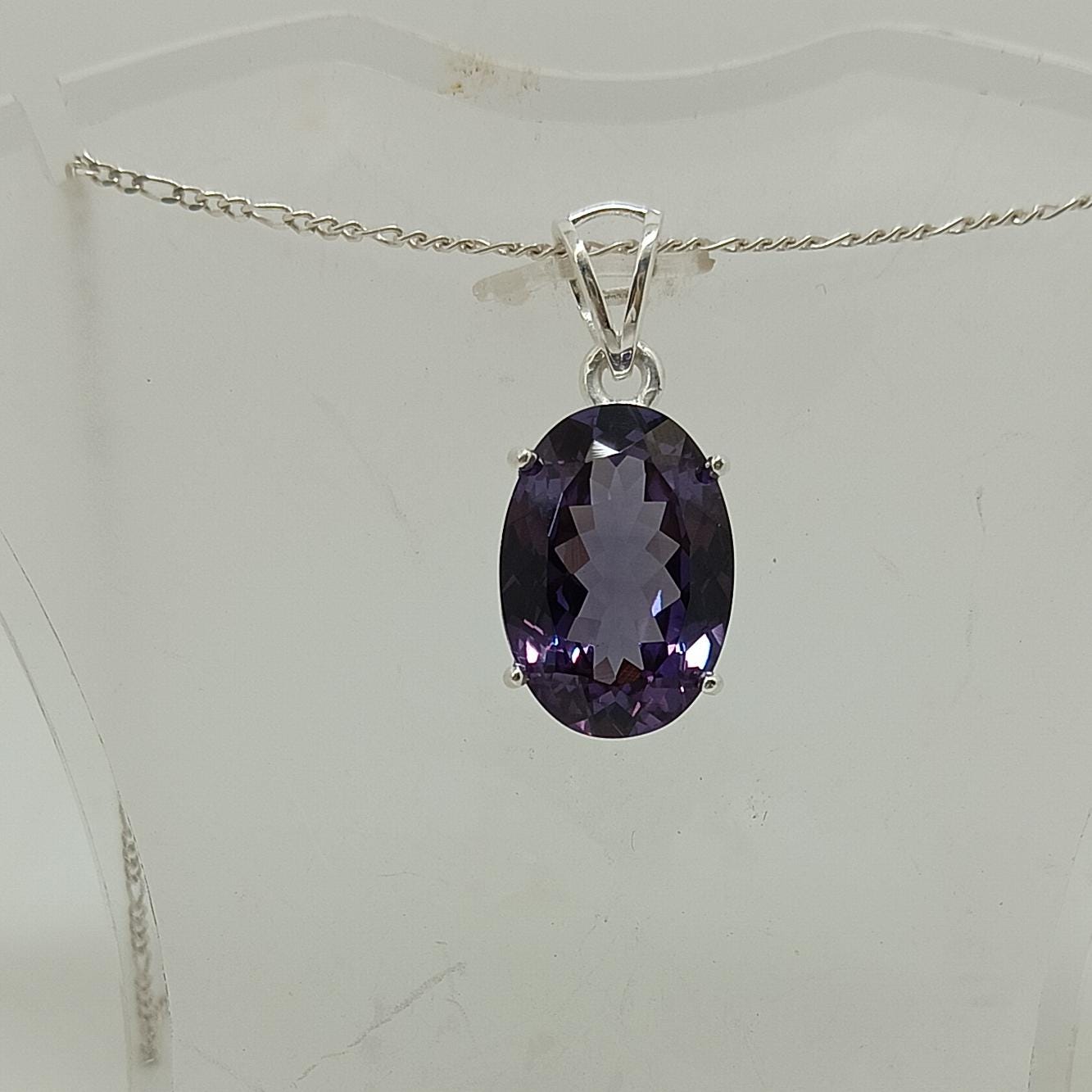 Collier En Argent Sterling 925 Avec Alexandrite Quartz - 18 Pouces - Pierre Lab-créée - Neuf