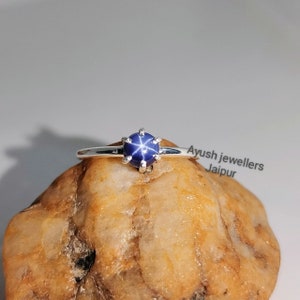 Blue Star Sapphire Ring: Minimalist Sterling Silver Promise Ring