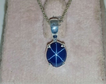 Cornflower Blue Star Sapphire Sterling Silver Pendant Necklace