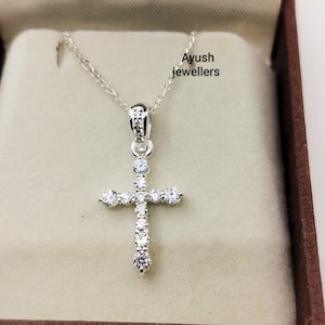 Handmade Sterling Silver Cross Pendant: CZ Diamond Promise Necklace