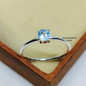 Anello con topazio azzurro cielo naturale, anello in argento sterling 925, anello fatto a mano · anello con pietra preziosa · anelli con pietra portafortuna · anelli da damigella d'onore, regalo per lei