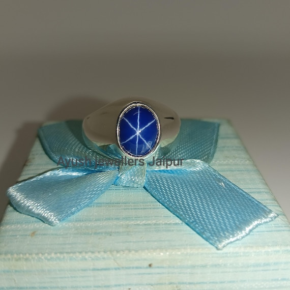 ヴィンテージ ブルー スター サファイア リング：925 スターリング