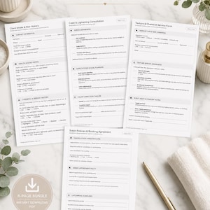 Printable Salon Forms Bundle, Hair Client Intake, Color Consent (PDF)