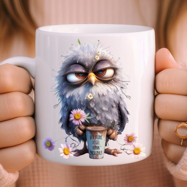 Der frühe Vogel kann mich mal lustige Tasse | Lustige Tasse fürs Büro | Bürotasse | Kaffeetasse mit Spruch | Clipart funny Bird
