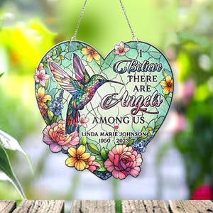 Personalized Memorial Suncatcher Ornament ACRYLIC Hummingbird Stained Glass, In Loving Memory Sympathy Remembrance Gift, Bird lover Gift