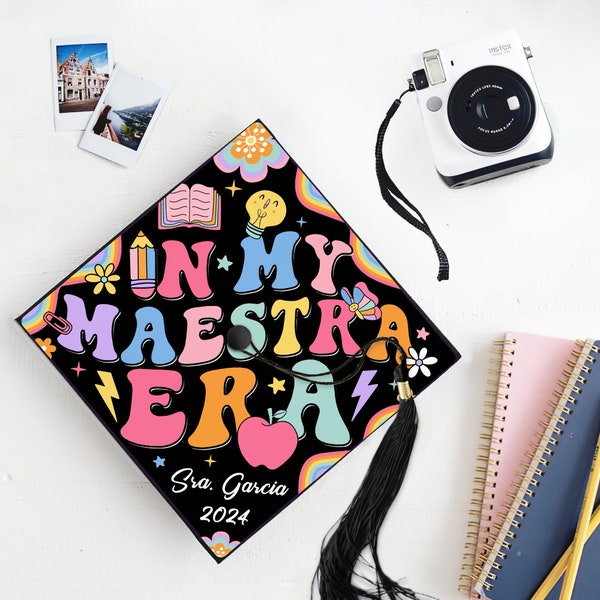 Personalized New Maestra Graduation Cap Topper, Graduation Decoration, Class of 2024 Grad student Gift, Spanish Teacher, Bilingual Teacher