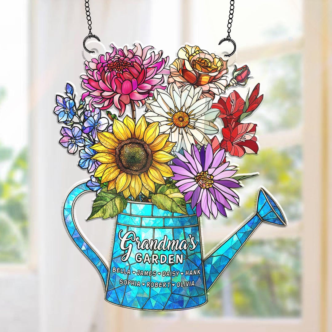 Custom Grandma's Garden Stained Glass Art, Personalized Love Grows Here ...