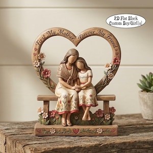 Personalized Mother Daughter Wooden Sculpture, Custom Mom Gift from Daughter, Heart Keepsake Decor, Birthday Mothers Day Gifts Wood Block