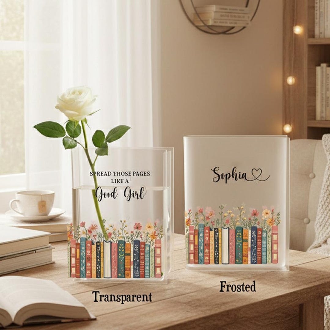 Personalized Vintage Bookshelf Library Books Vase, Floral Bookish Gifts ...
