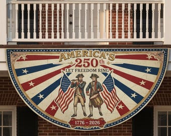 America 250th Anniversary Patriotic Bunting Banner, 1776 2026 Let Freedom Ring Porch Decor, Vintage American Fan Flag, Fourth of July Decor