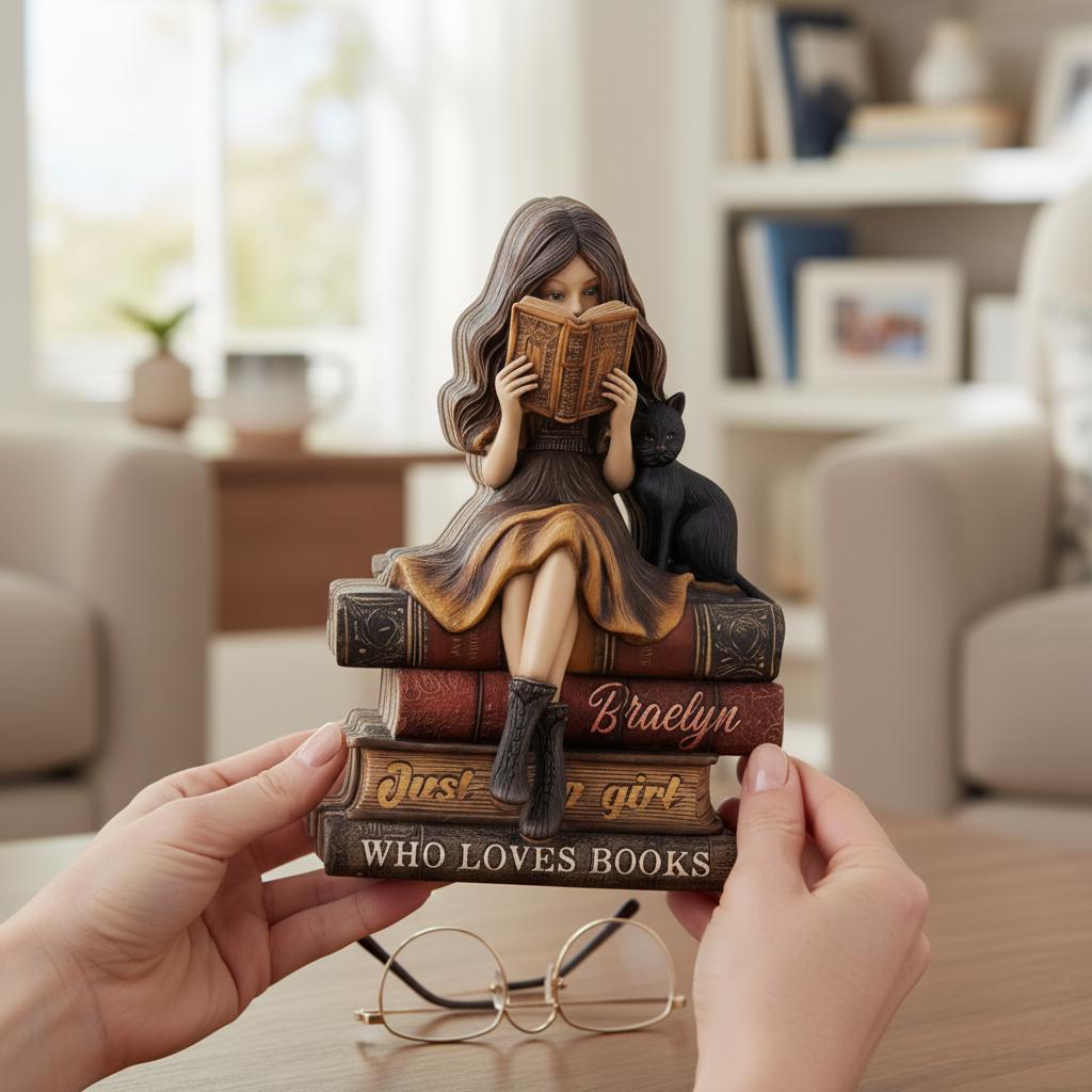 Custom Book Flat Figurine, Personalized Bookworm Gifts Girls Reading ...