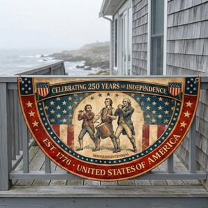 Vintage US 250th Anniversary Porch Bunting, Semiquincentennial America 250 Banner, Spirit of 76 Patriotic Outdoor Decor, 250th Fence Flag image 5