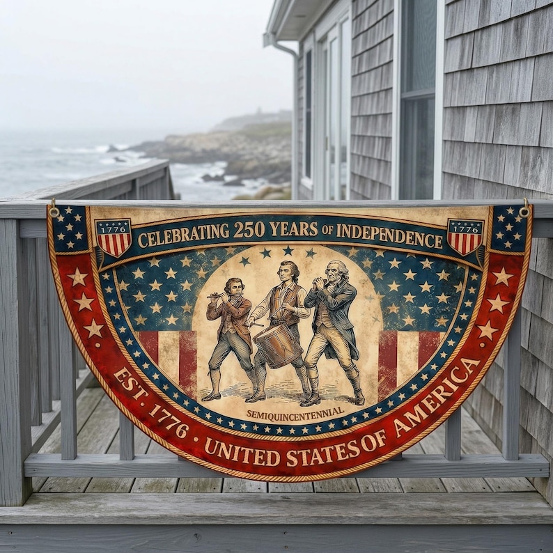 Vintage US 250th Anniversary Porch Bunting, Semiquincentennial America 250 Banner, Spirit of 76 Patriotic Outdoor Decor, 250th Fence Flag image 5