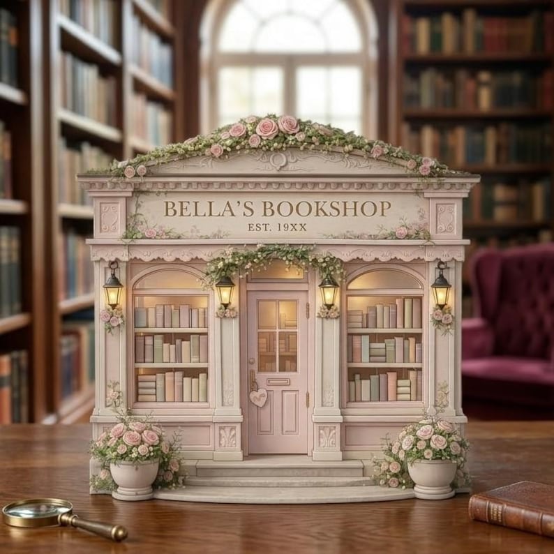Personalized Bookshop Flat Sign, Miniature Bookstore Decor, Custom Name ...