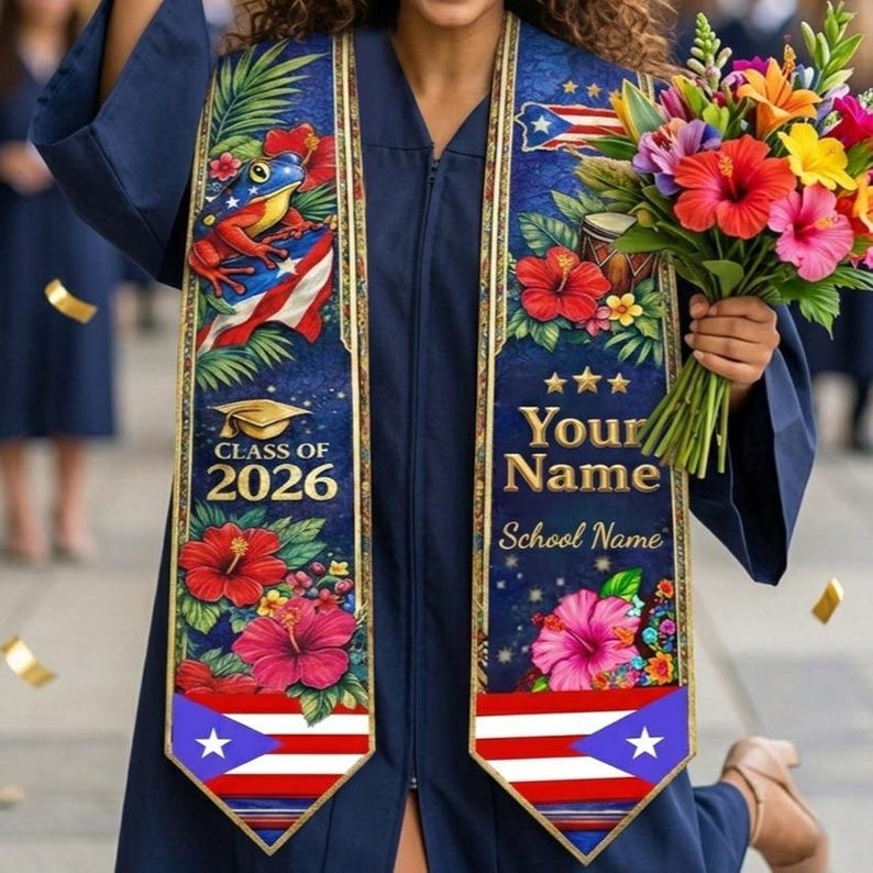 Puerto Rican Graduation Personalized Puerto Ricans Flag Graduation Sash, Custom Puerto Rico ...