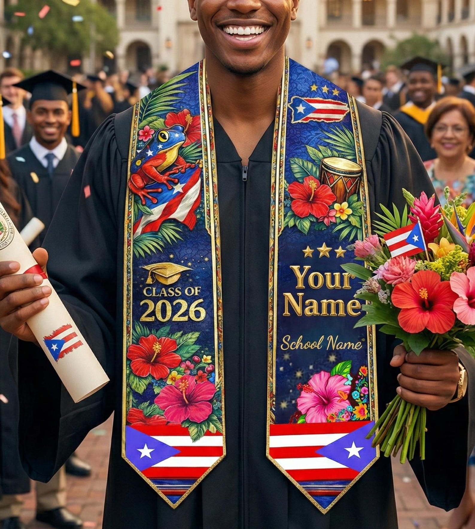 Puerto Rican Graduation Personalized Puerto Ricans Flag Graduation Sash, Custom Puerto Rico ...