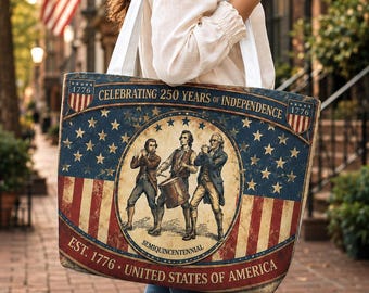 American 250th Anniversary Tote Bag, 1776-2026 USA Semiquincentennial Gift, Patriotic History Gift, Bell Canvas Shopper Vintage Style