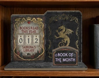 Personalized Dragon Book Tracker Wooden Reading Goal Counter - Gothic Romantasy Shelf Decor - Gift for Book Lovers - Custom Library Sign