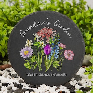 Personalized Memorial Mother's Day Gift, Birth Month Flowers Mom's Garden Memorial Stone, Garden Stone for Grandma, Rock Gift for Grandma