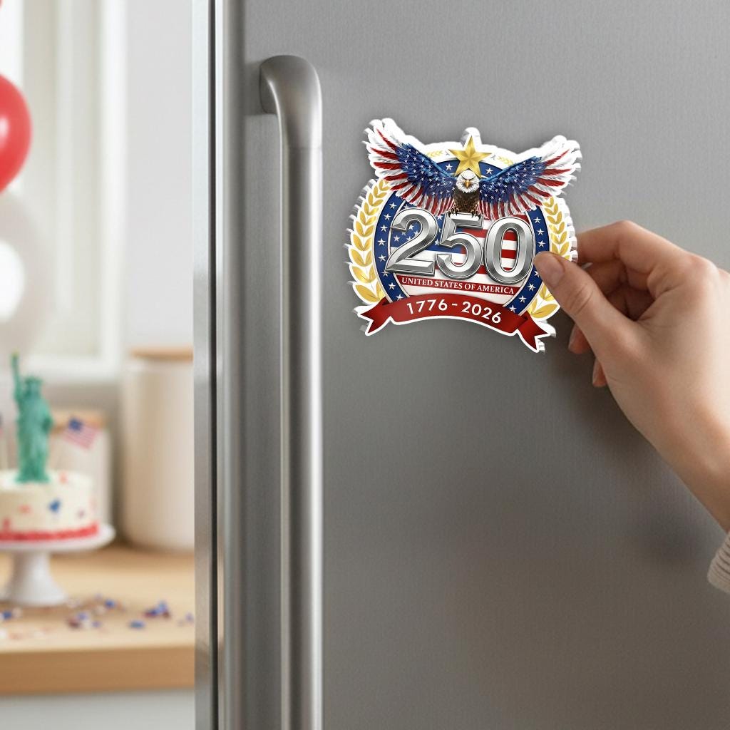 Discover 250th Anniversary USA Fridge Magnet, Semiquincentennial Patriotic Eagle 17762026 Gift, Liberty Bell US Independence Celebration 4th of July