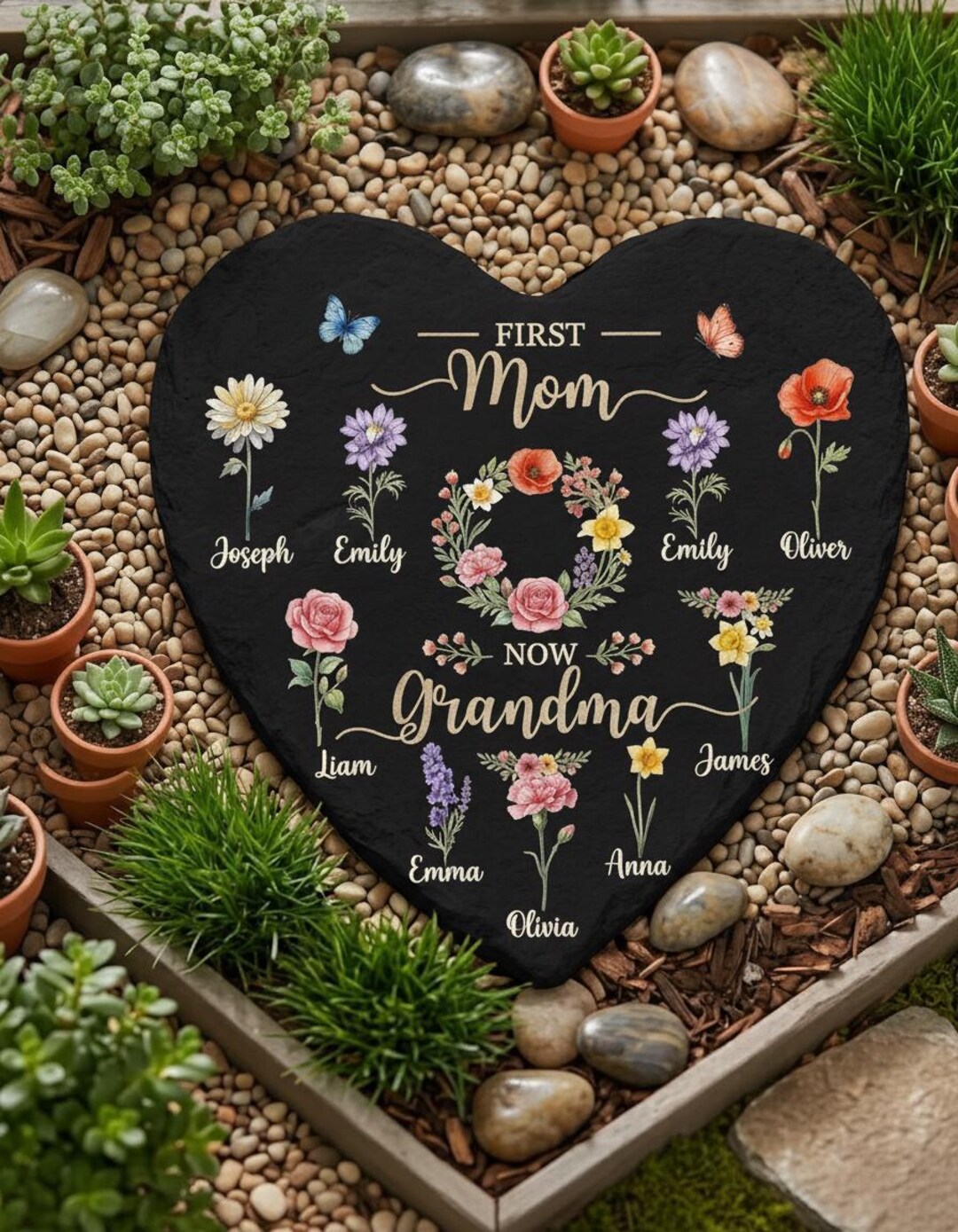 Personalized First Mom Now Grandma Birth Flower Stone | Custom ...