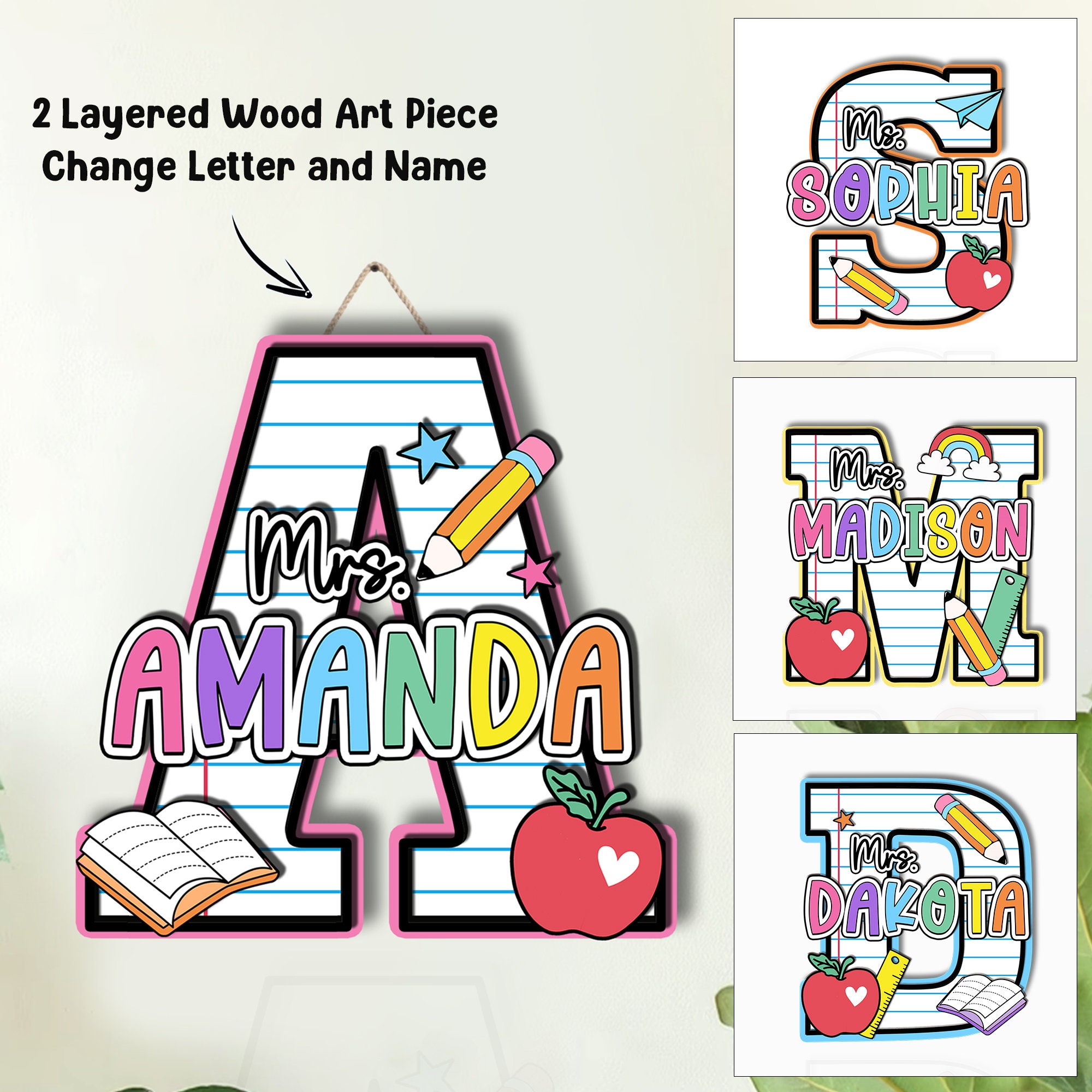 Personalized Classroom 3D Wood Art, 2 Layer Art Piece Door Sign for ...