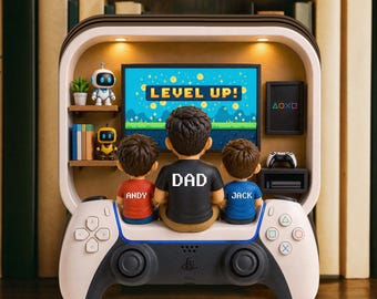 Personalized Dad Son Gaming 2D Flat Block, Custom Gamer Plaque, Father's Day Gift for Dad from Kid, Husband Daddy Sign Game Lover Room Decor