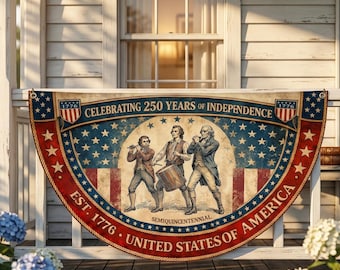 Vintage US 250th Anniversary Porch Bunting, Semiquincentennial America 250 Banner, Spirit of 76 Patriotic Outdoor Decor, 250th Fence Flag
