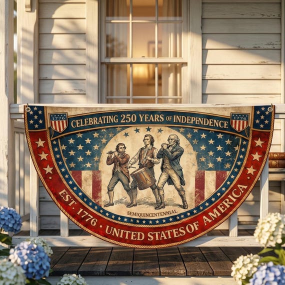 Vintage US 250th Anniversary Porch Bunting, Semiquincentennial America 250 Banner, Spirit of 76 Patriotic Outdoor Decor, 250th Fence Flag