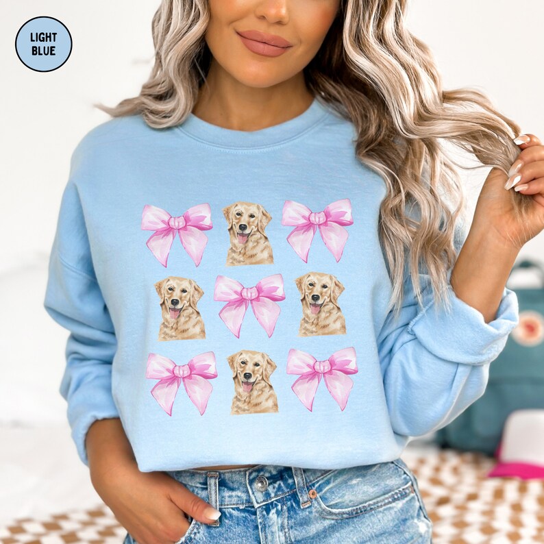 Coquette Golden Retriever Bow Sweatshirt, Coquette Aesthetic Crewneck, Soft Girl Girly Sweater, Cute Preppy Clothing, Coquette Dog Mom Gift