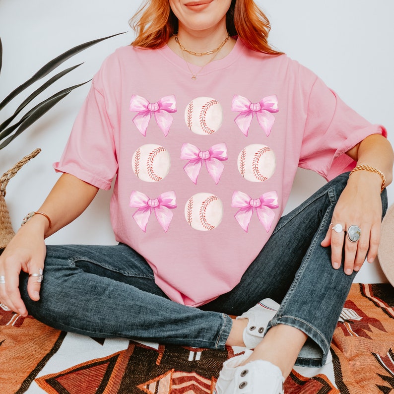 Coquette Baseball Bow Shirt, Coquette Aesthetic Comfort Colors T-Shirt, Soft Girl Clothing, Cute Baseball Tee, Coquette Gift, Baseball Mom