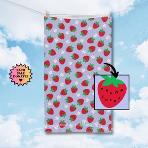 Subtle Trump Sucks Strawberry Hand Towel, Funny Political Home Decor, Berry Kitchen Towel, Hostess Gift, Sarcastic Liberal Gift, FDT Towel